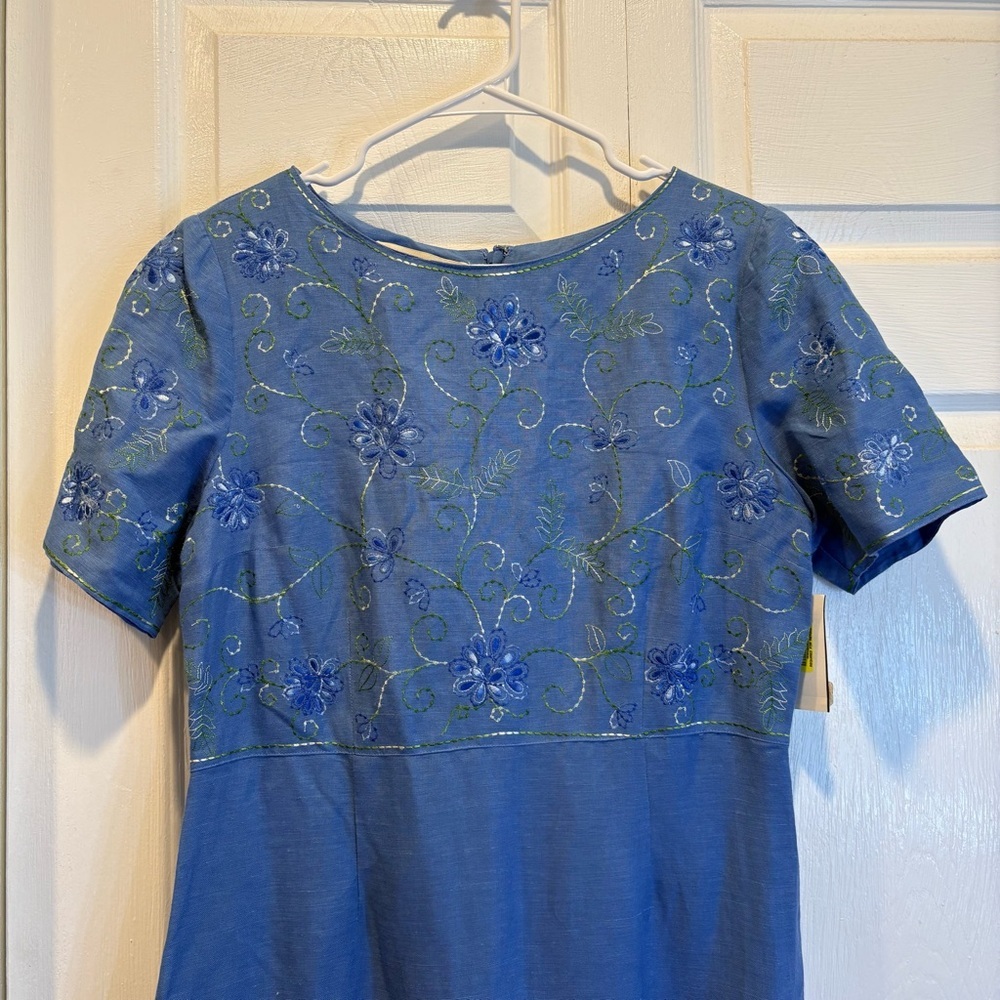 Vintage NWT Sarah Elizabeth Blue Embroidered Ankle Length Dress - Size 10